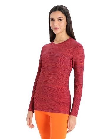 Cherry / Flash Icebreaker Merino 200 Oasis Long Sleeve Crewe Ski Tracks Women's Base Layers | AU 1823MQZA